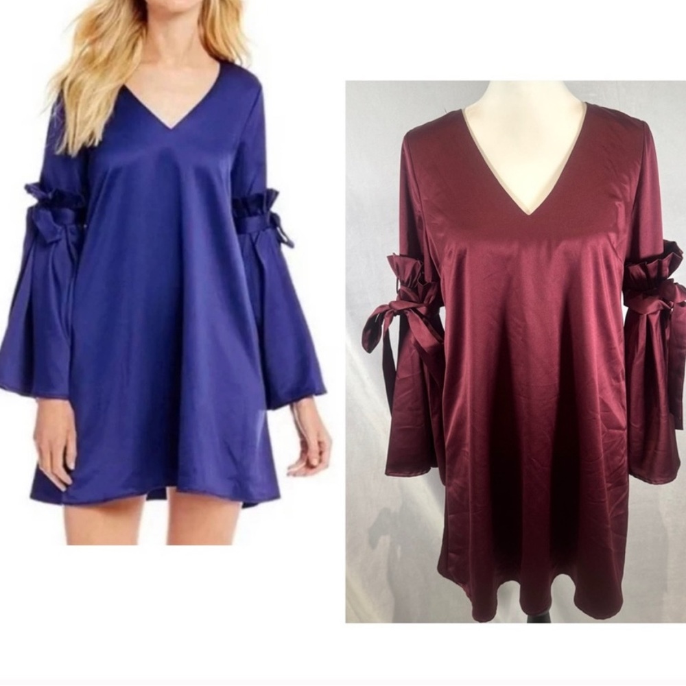 Gianni Bini wine berry bell sleeve mini satin shift dress size S NWOT